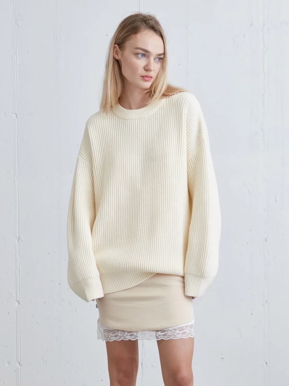 OAK + FORT Oversized Crewneck Sweater - Cream